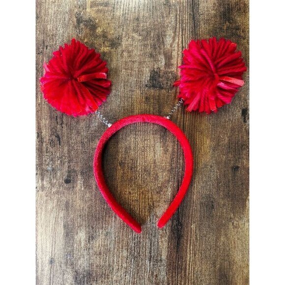 Red Pom Pom Headband Fun Party Costume Accessory Adult Unisex - Picture 1 of 2